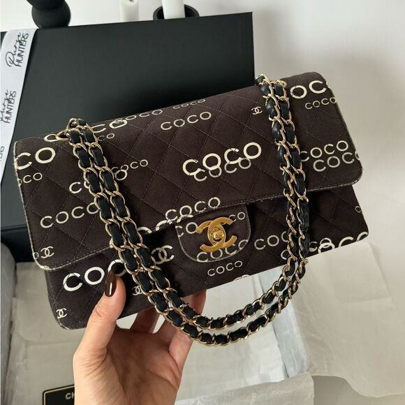 CHANEL Handbags - Chanel vintage classic double flap coco print black